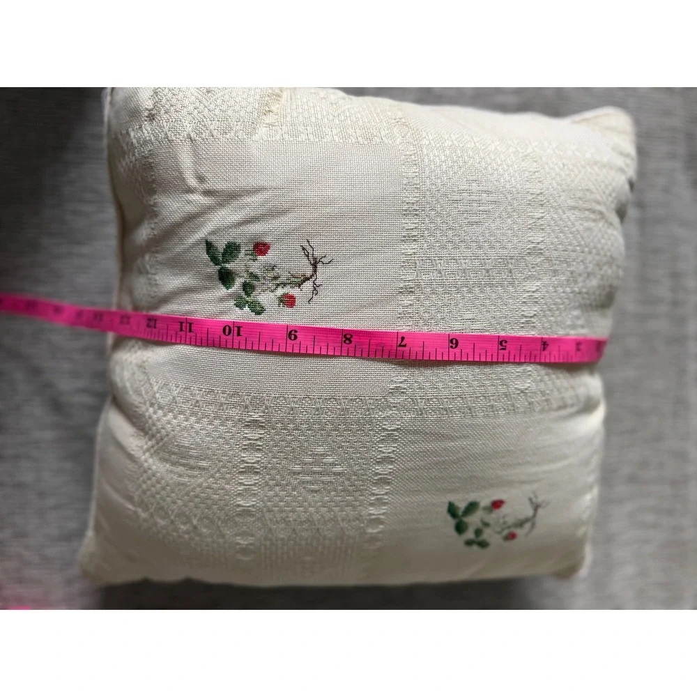 Vintage Cottagecore Embroidered Strawberry Throw Pillow 14